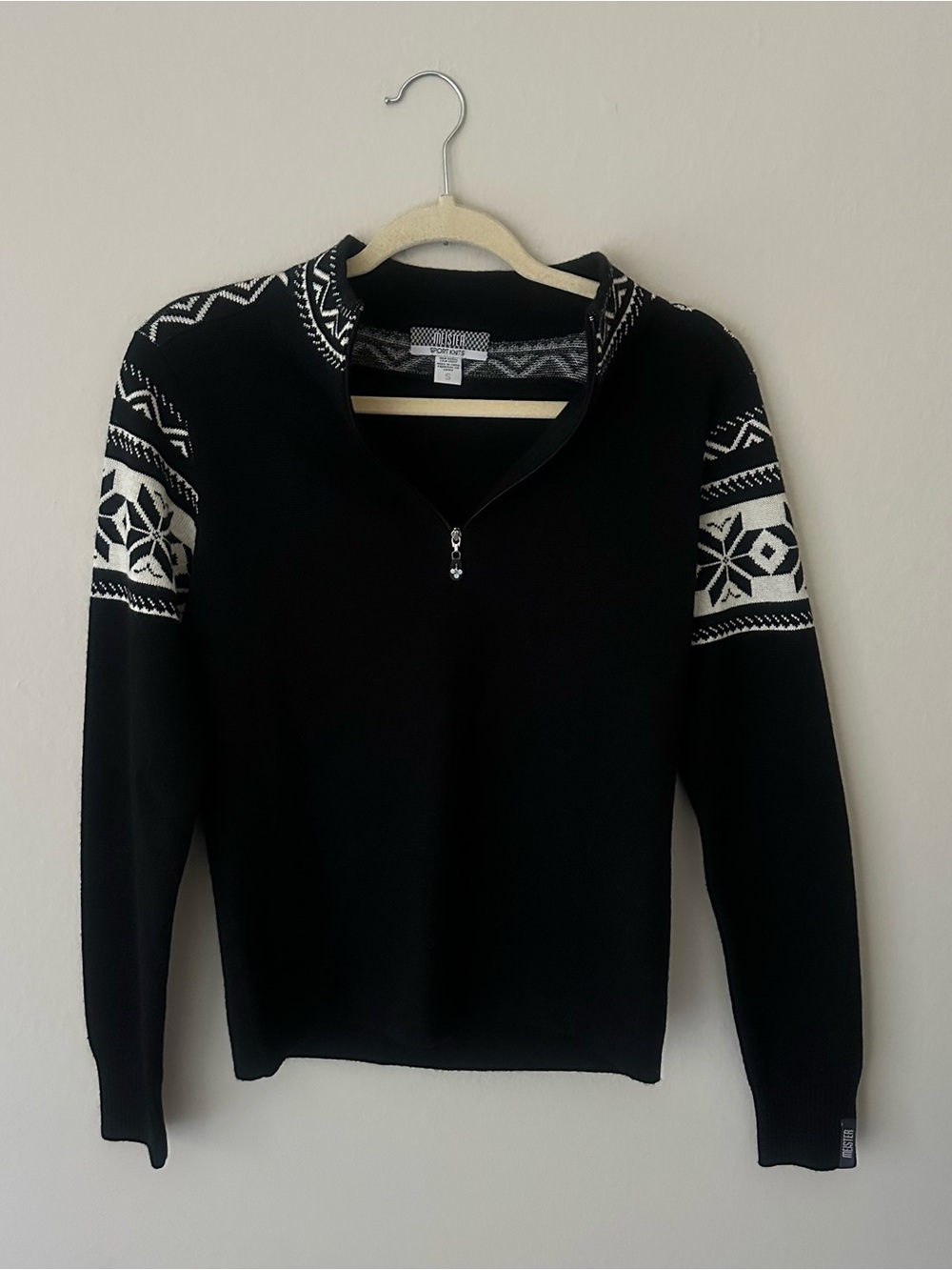 Meister Wool blend Black Half-Zip Sweater with Nordic Pattern Size Small